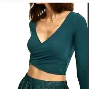 Something Navy x Bandier Cross Front Longsleeve Crop Top Peacock Green SzL